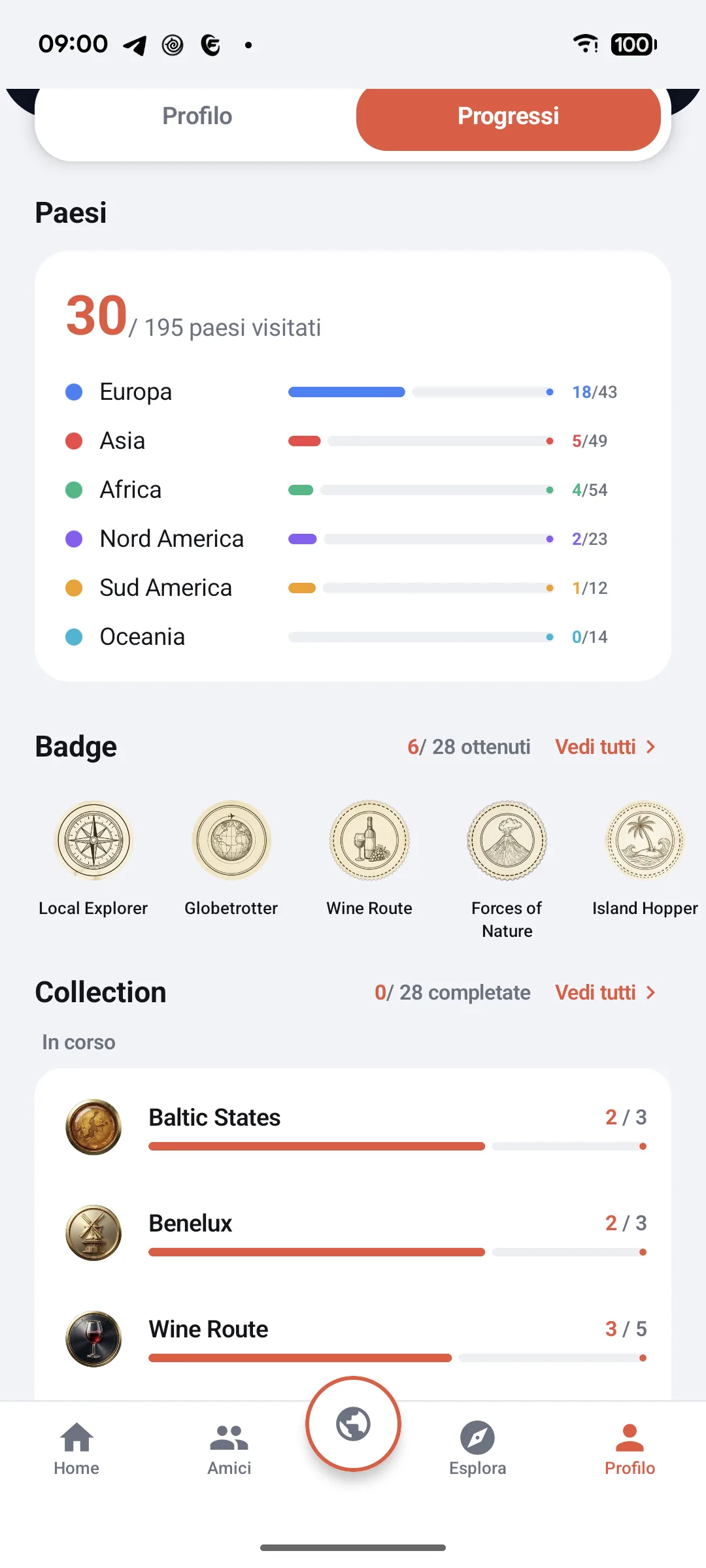 Statistiche, badge e collezioni